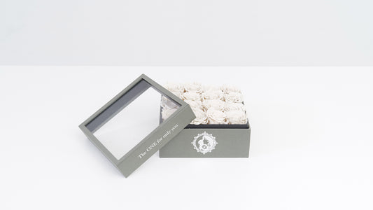 Preserved Small Square Box White Roses