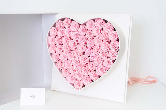 Preserved Large Heart Box Pink Roses