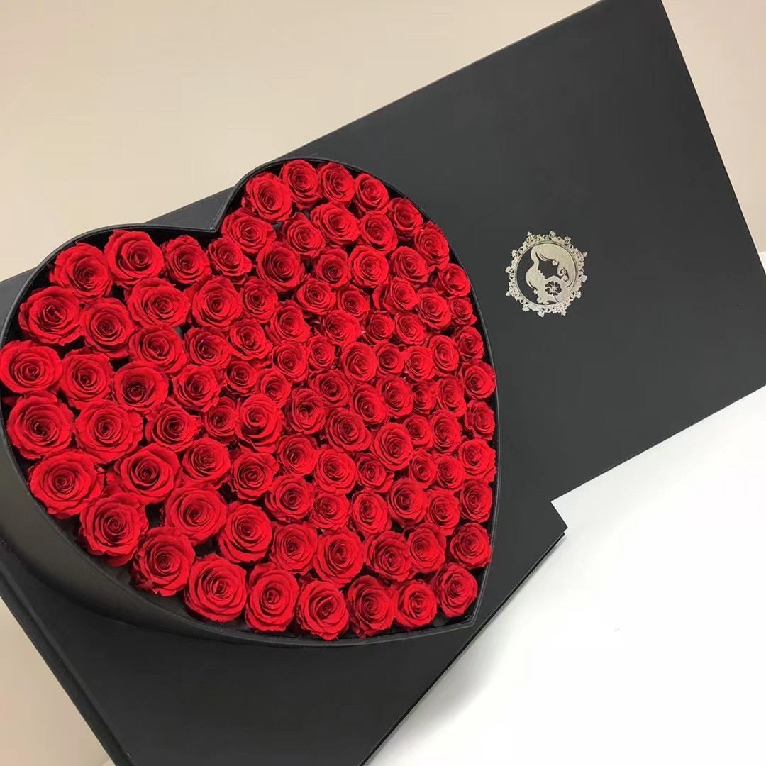 Preserved Large Heart Box Red Roses