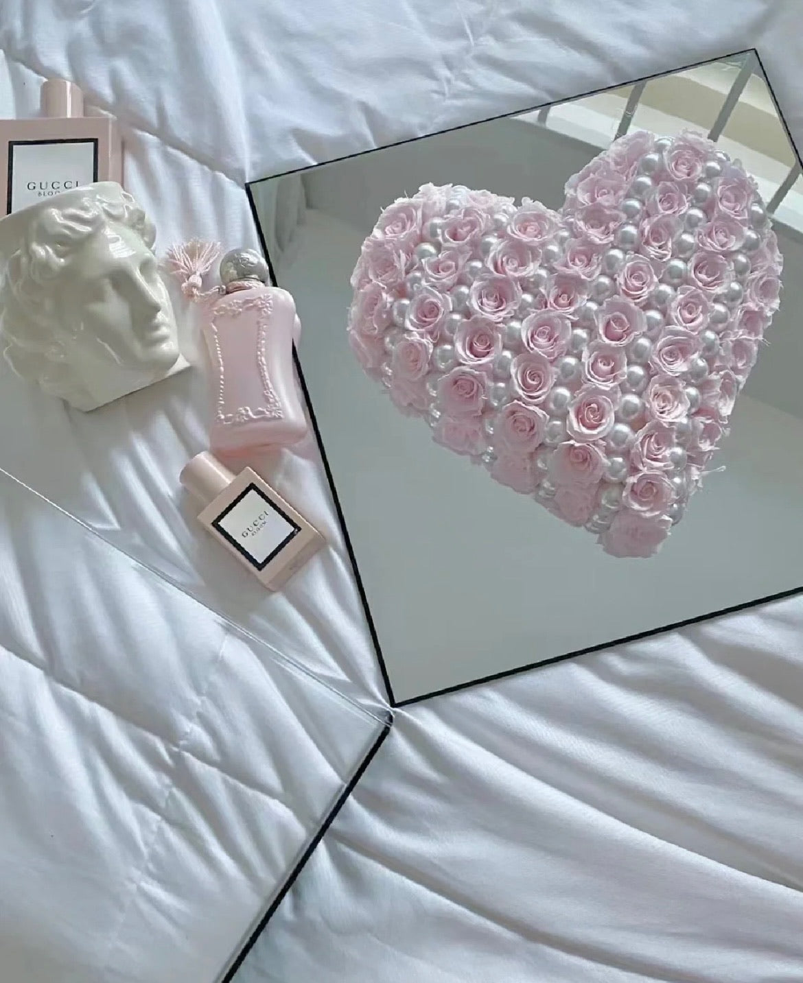 Preserved Acrylic White Heart with Pearls
