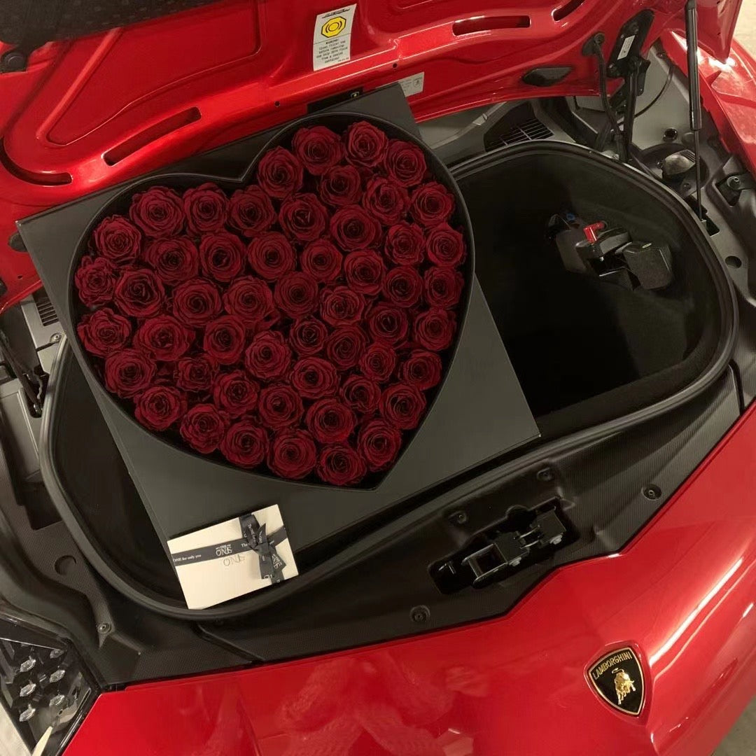 Preserved Large Heart Box Red Roses