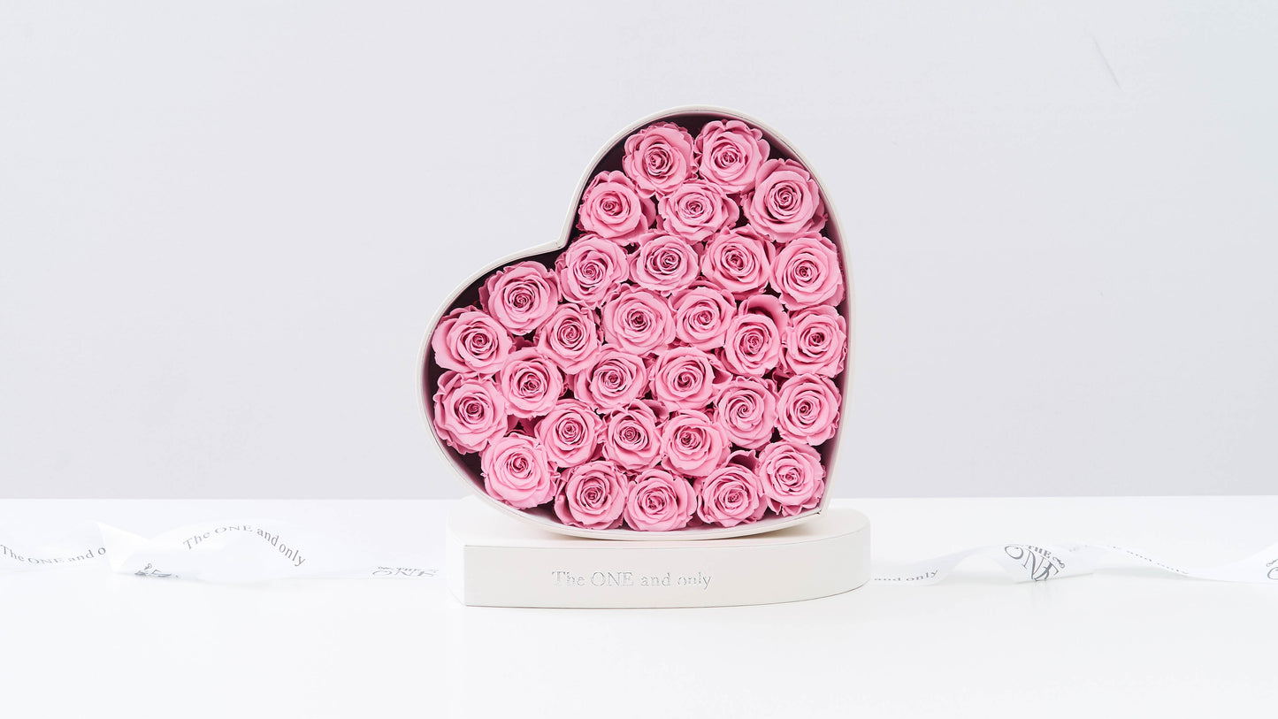 Preserved Small Heart Box Pink Roses