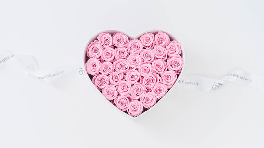 Preserved Small Heart Box Pink Roses