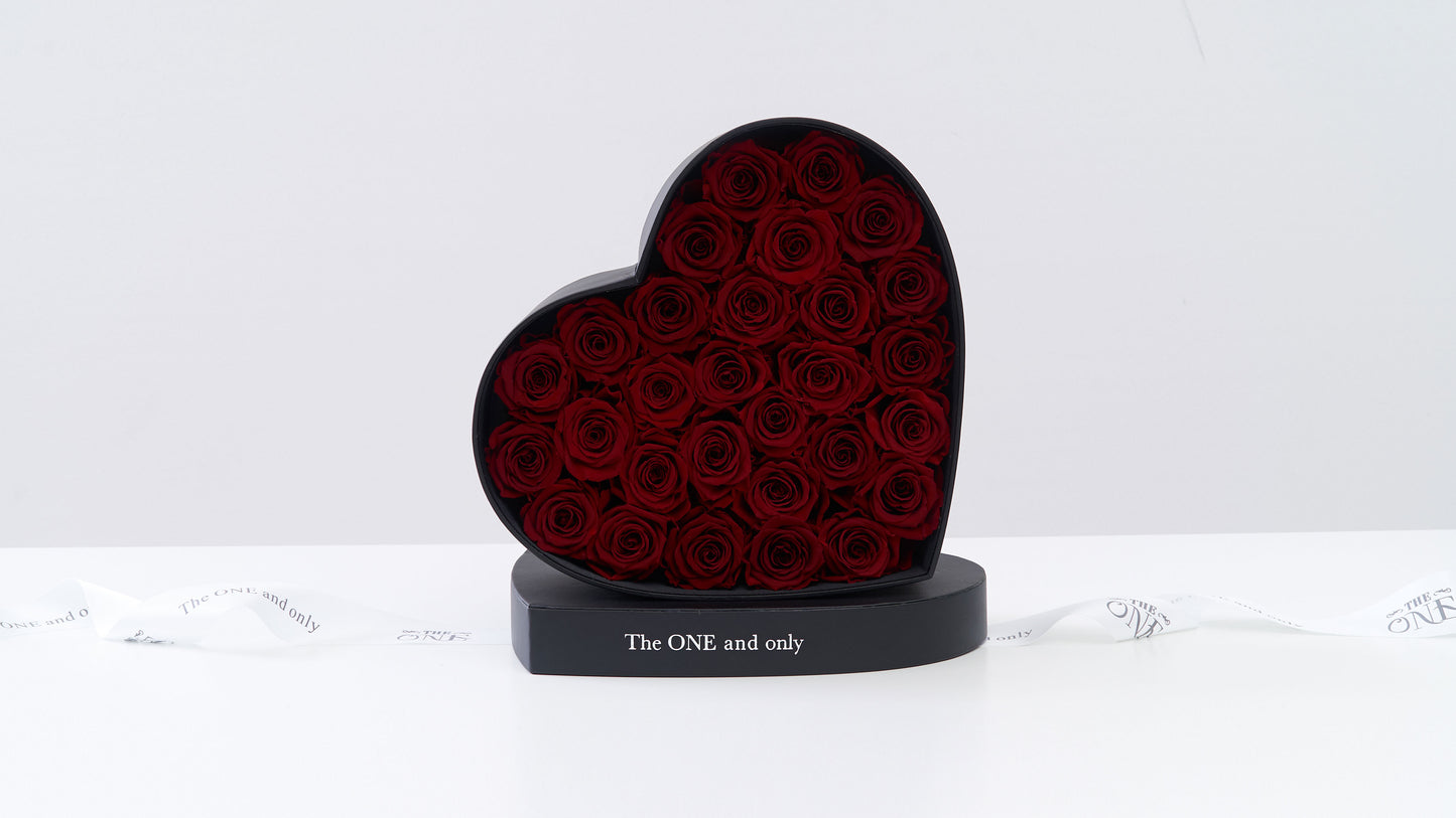 Preserved Small Heart Box Red Roses