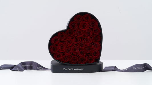 Preserved Small Heart Box Red Roses