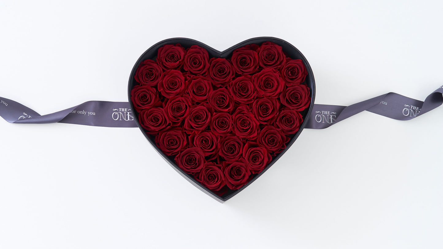 Preserved Small Heart Box Red Roses