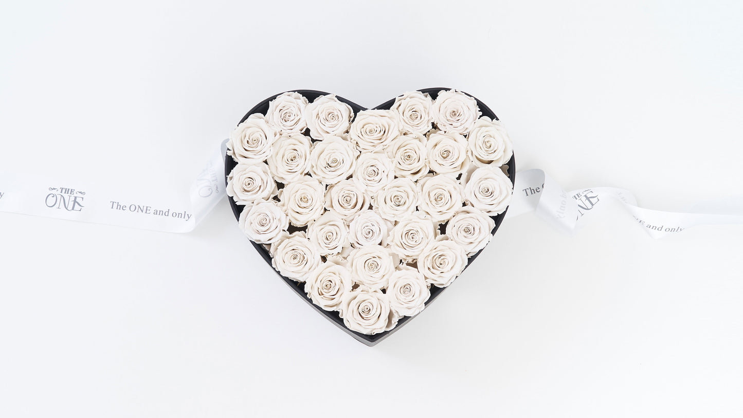 Preserved Small Heart Box White Roses