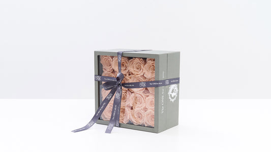 Preserved Small Square Box Milktea Roses