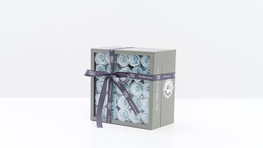 Preserved Small Square Box Icy Blue Roses