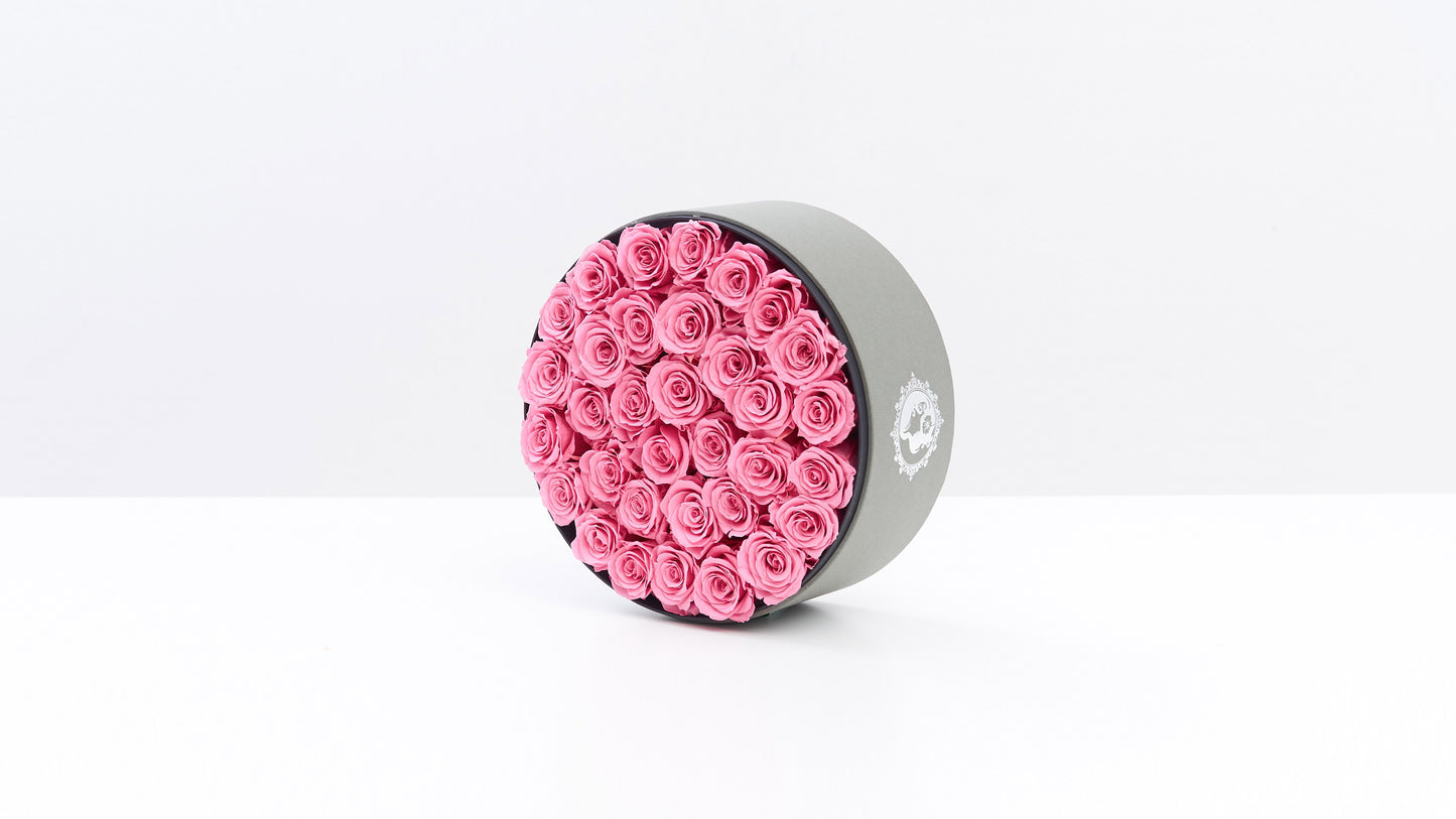 Preserved Small Round Box Dark Pink Rose