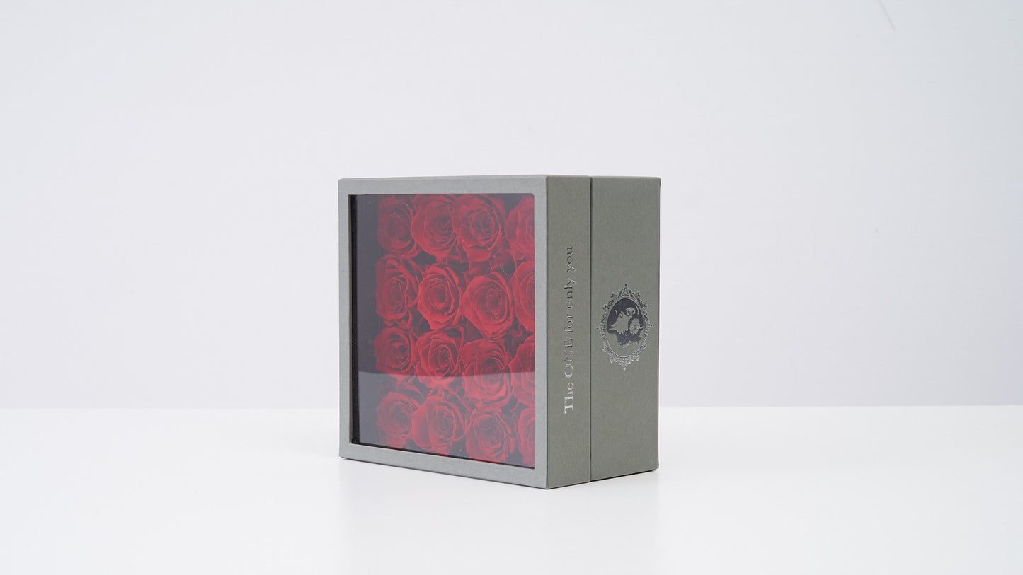 Preserved Small Square Box Red Roses