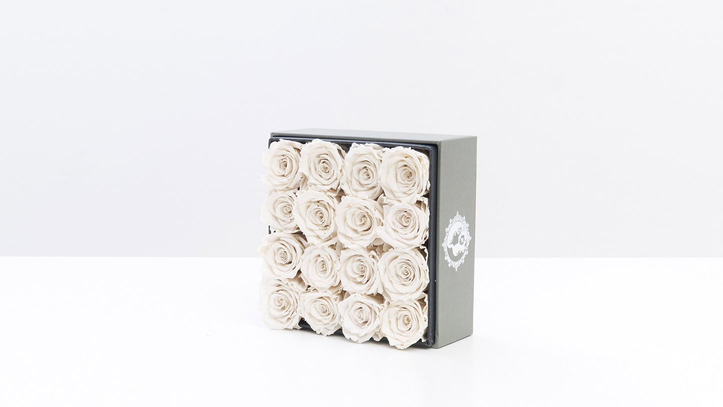 Preserved Small Square Box White Roses