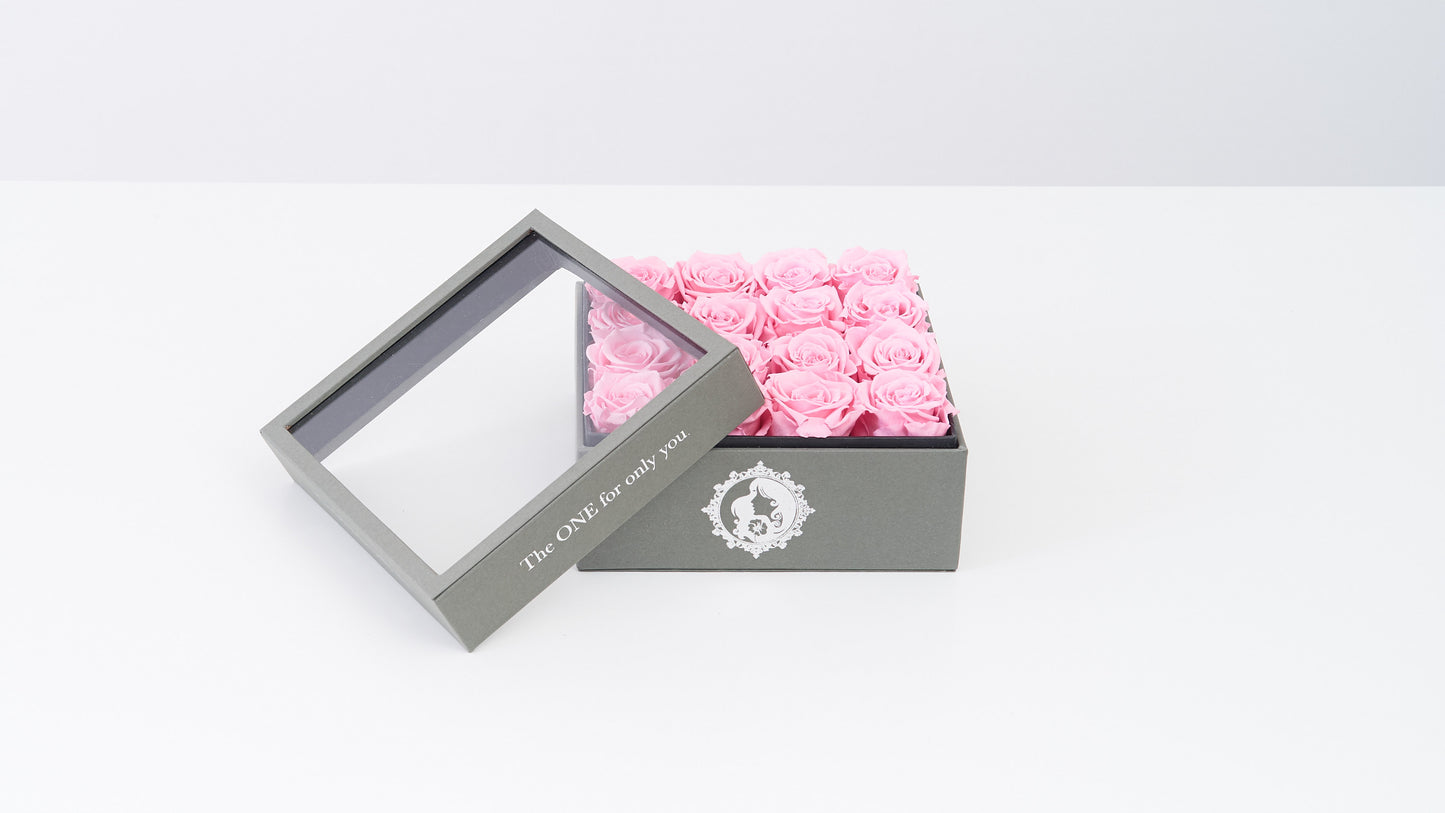 Preserved Small Square Box Pink Rose