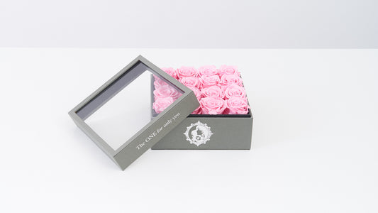 Preserved Small Square Box Pink Rose