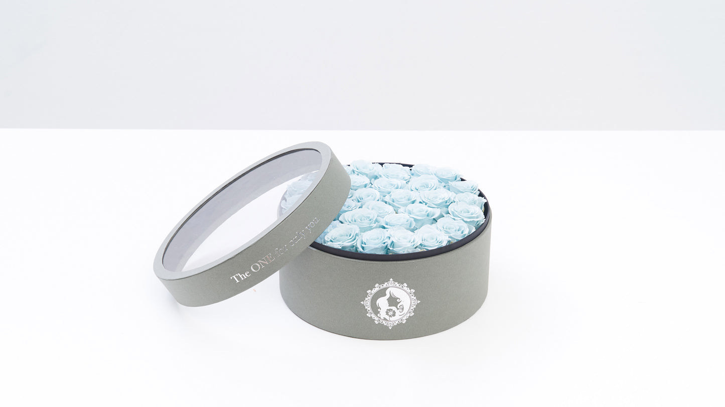 Preserved Small Round Box Icy Blue Rose