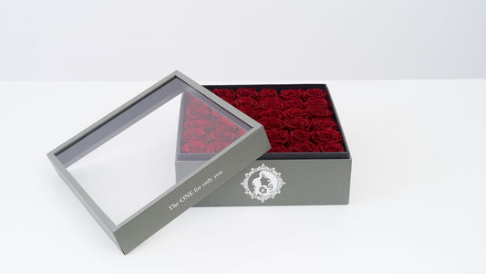 Preserved Large Square Box Red Roses