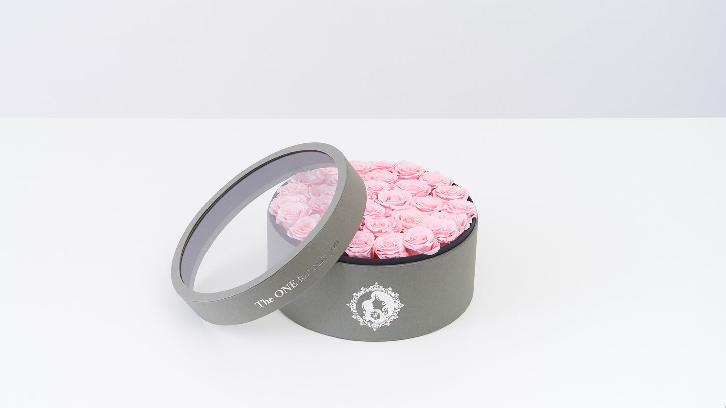 Preserved Small Round Box Pink Rose