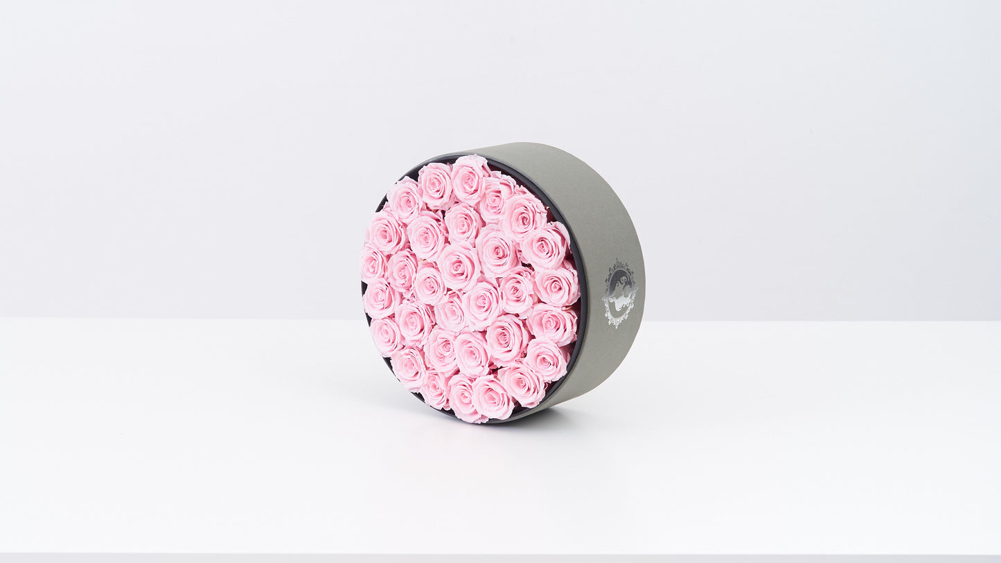 Preserved Small Round Box Pink Rose