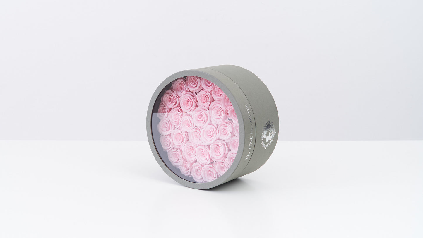 Preserved Small Round Box Pink Rose