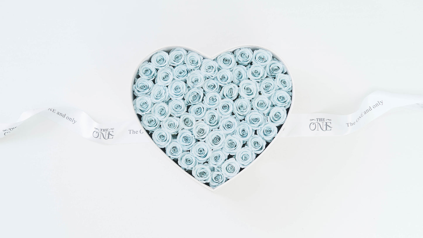 Preserved Small Heart Box Icy Blue Roses