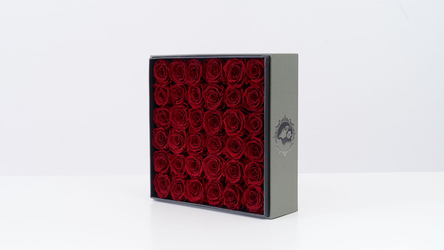 Preserved Large Square Box Red Roses