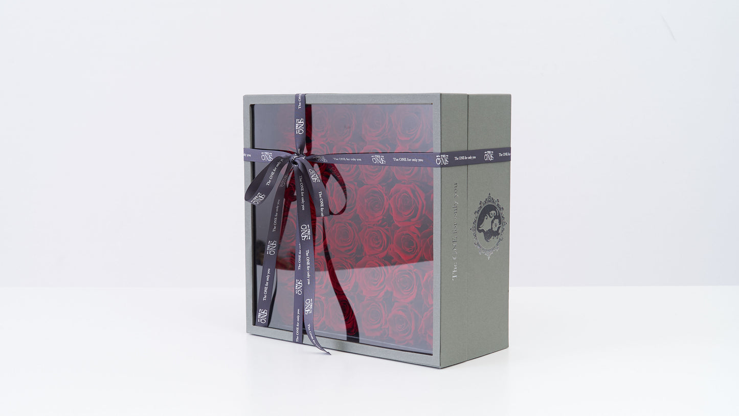 Preserved Large Square Box Red Roses