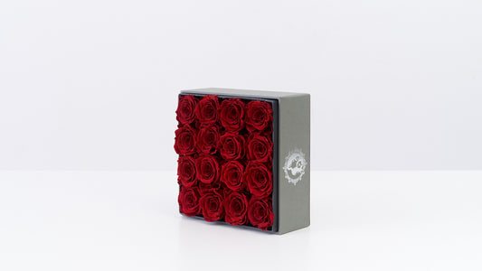 Preserved Small Square Box Red Roses