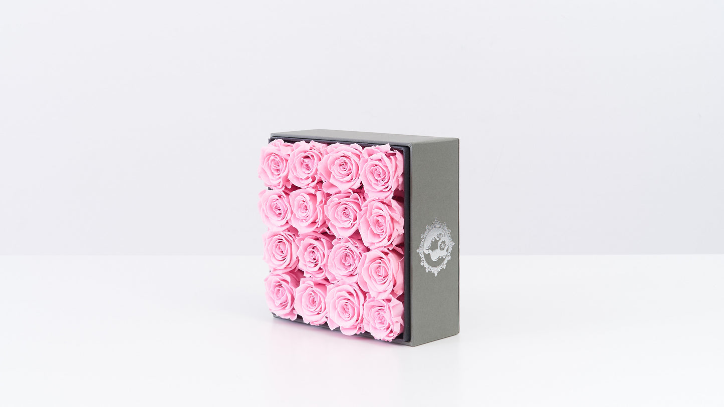 Preserved Small Square Box Pink Rose