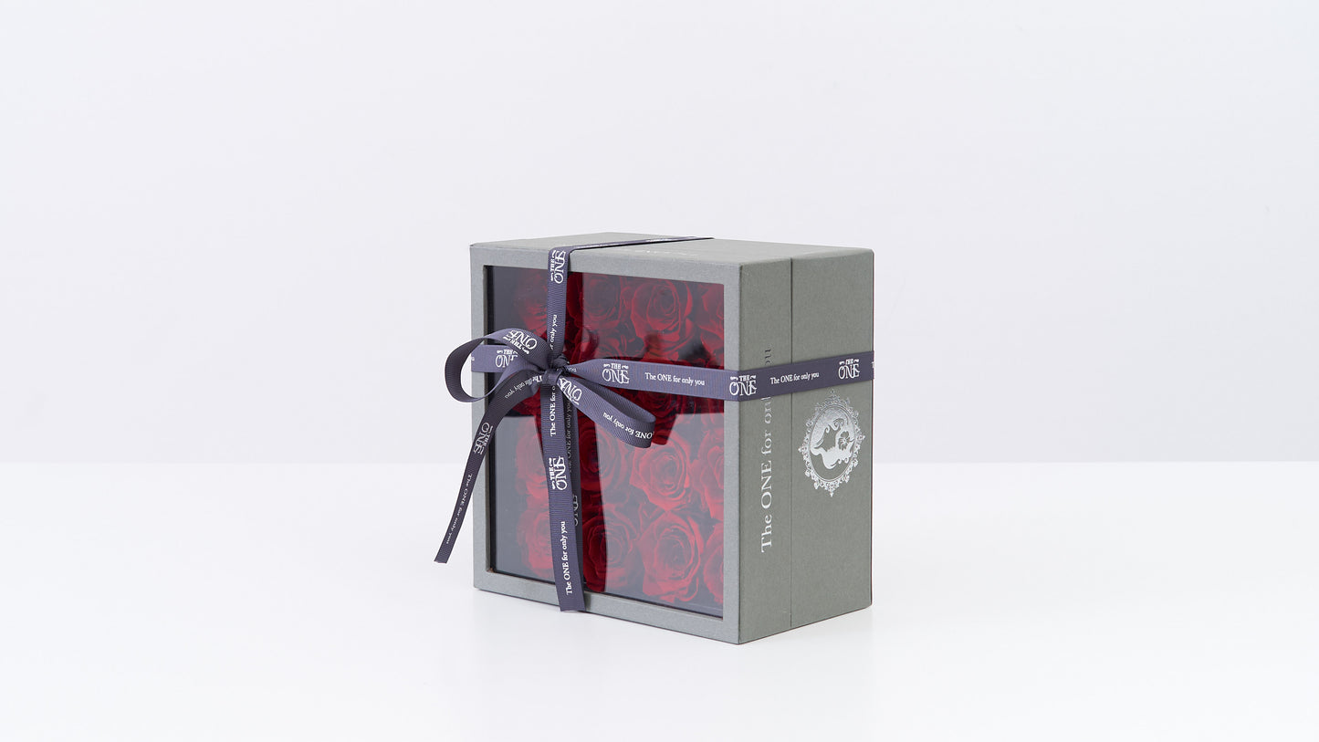 Preserved Small Square Box Red Roses