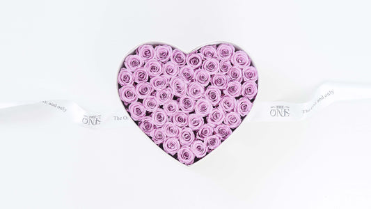 Preserved Small Heart Box Lavender Roses