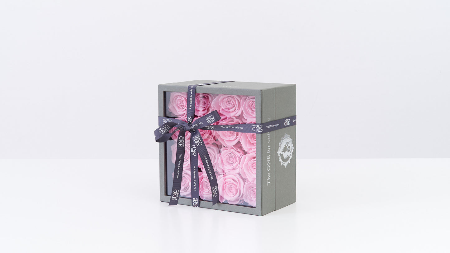 Preserved Small Square Box Pink Rose