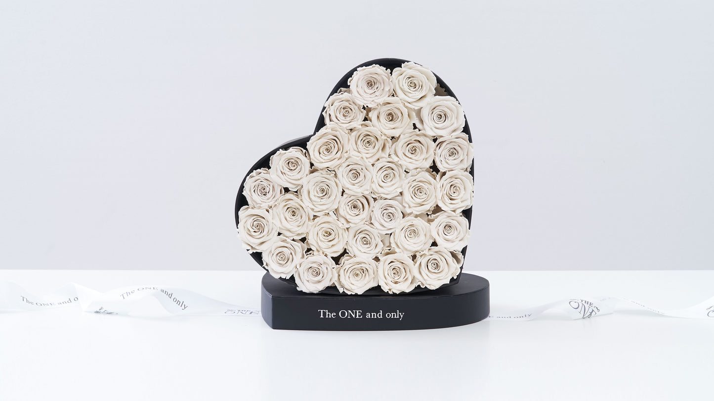 Preserved Small Heart Box White Roses