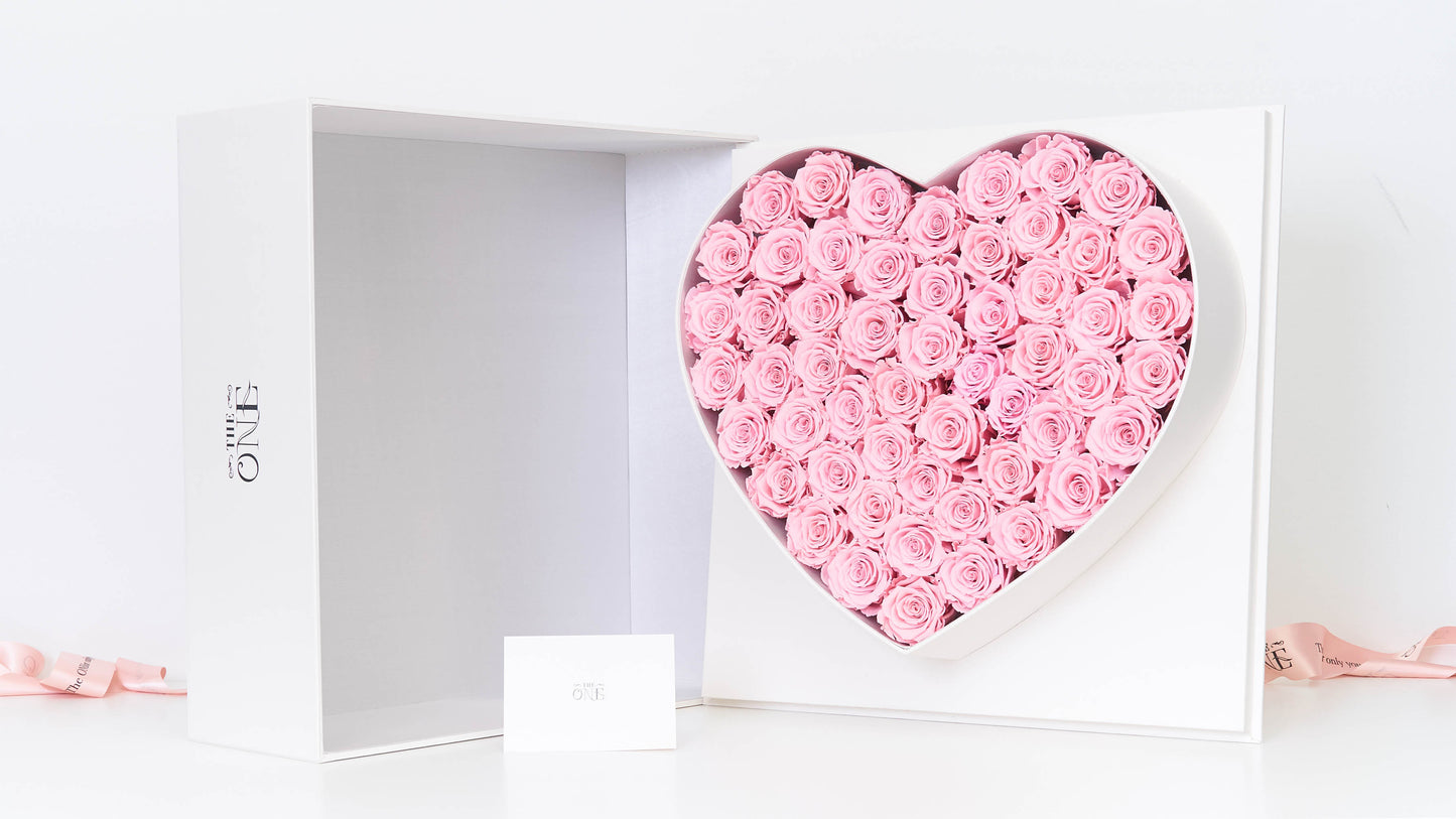 Preserved Large Heart Box Pink Roses