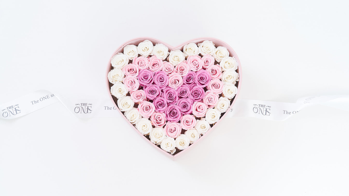 Preserved Small Heart Box Pink Gradient Roses