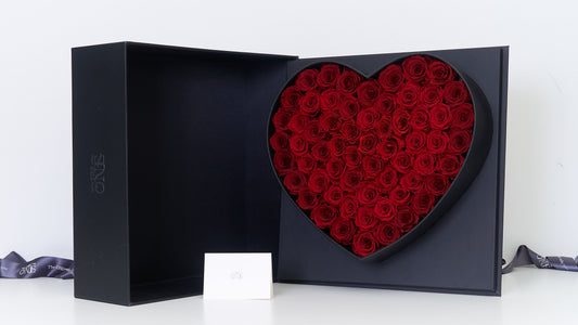 Preserved Large Heart Box Red Roses