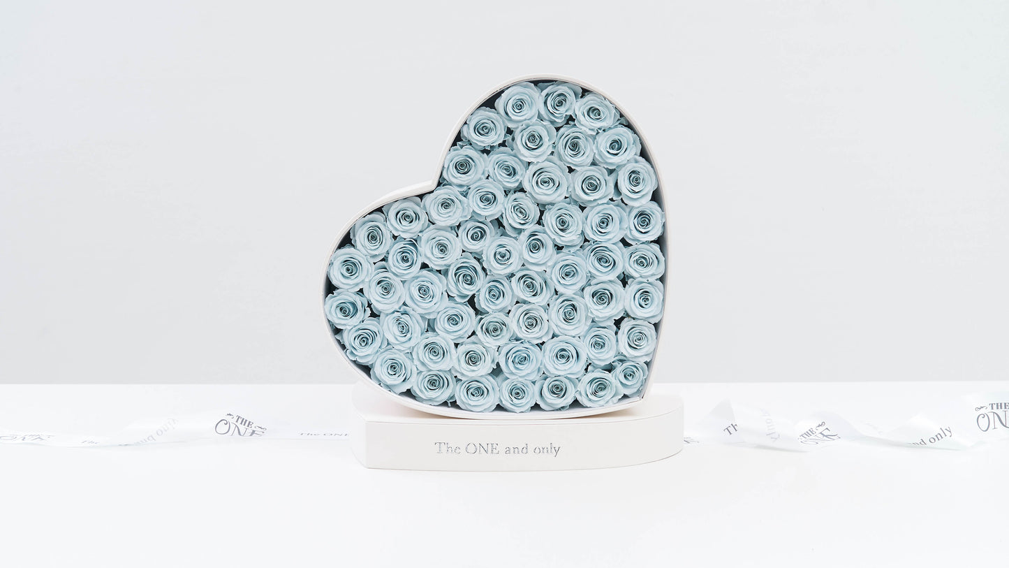 Preserved Small Heart Box Icy Blue Roses