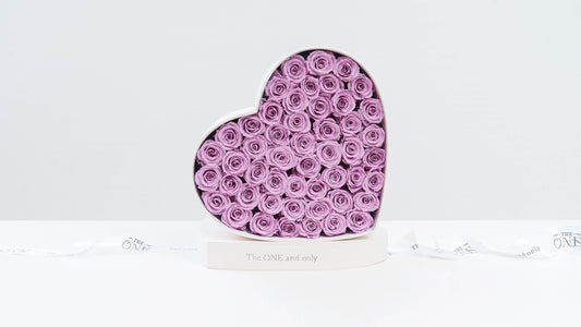 Preserved Small Heart Box Lavender Roses