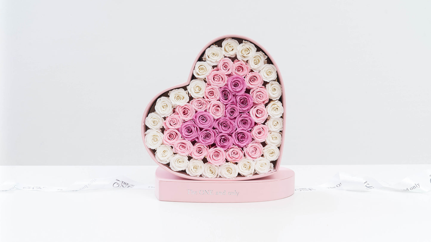 Preserved Small Heart Box Pink Gradient Roses