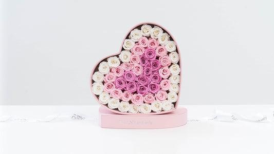 Preserved Small Heart Box Pink Gradient Roses