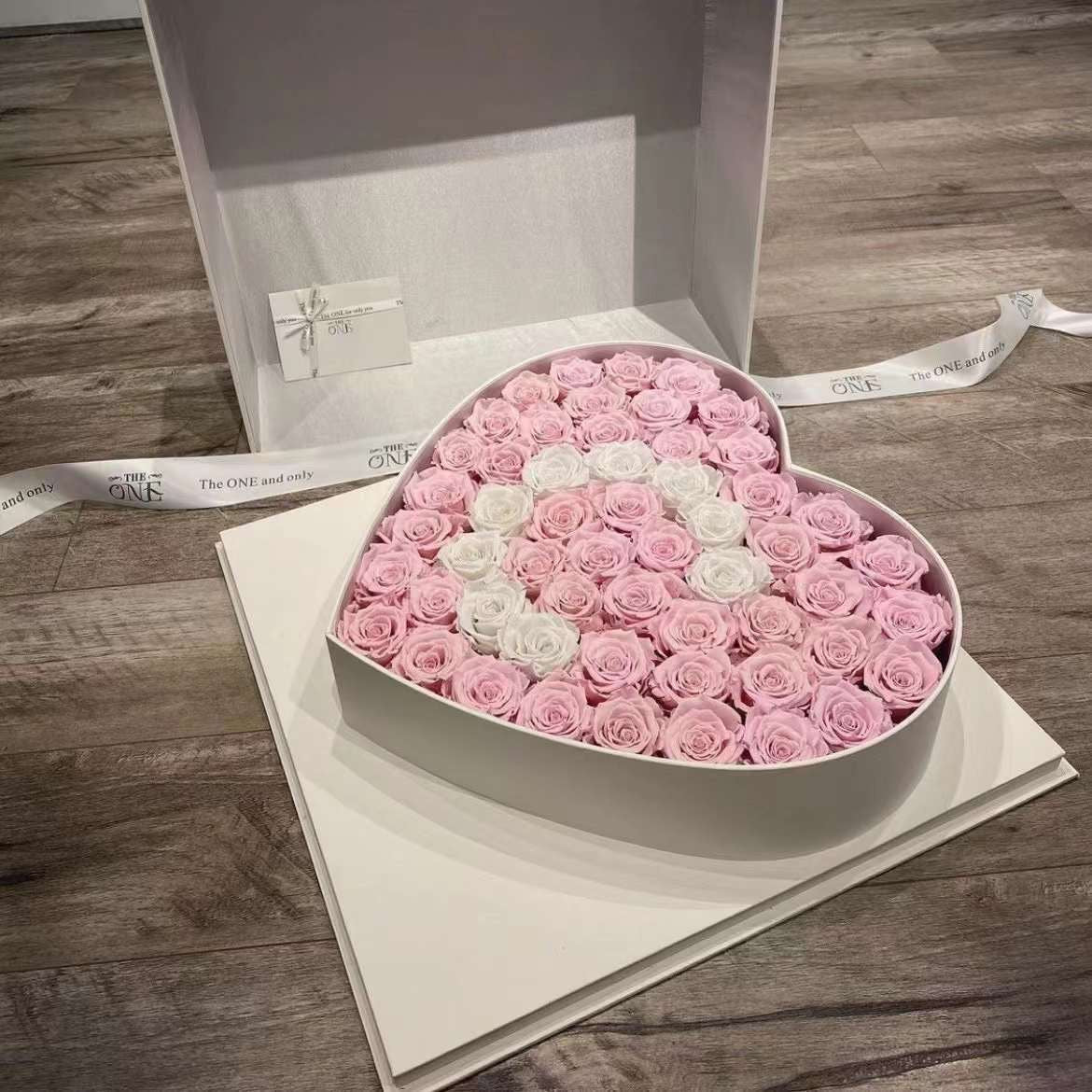 Preserved Large Heart Box Pink Roses