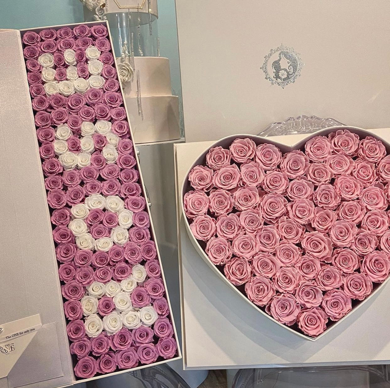 Preserved Large Heart Box Pink Roses